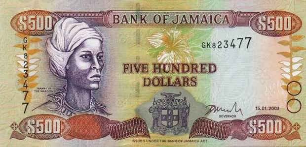 Купюра номиналом 500 ямайских долларов, лицевая сторона